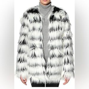 Noisy May Faux Fur Coat  in Black and White